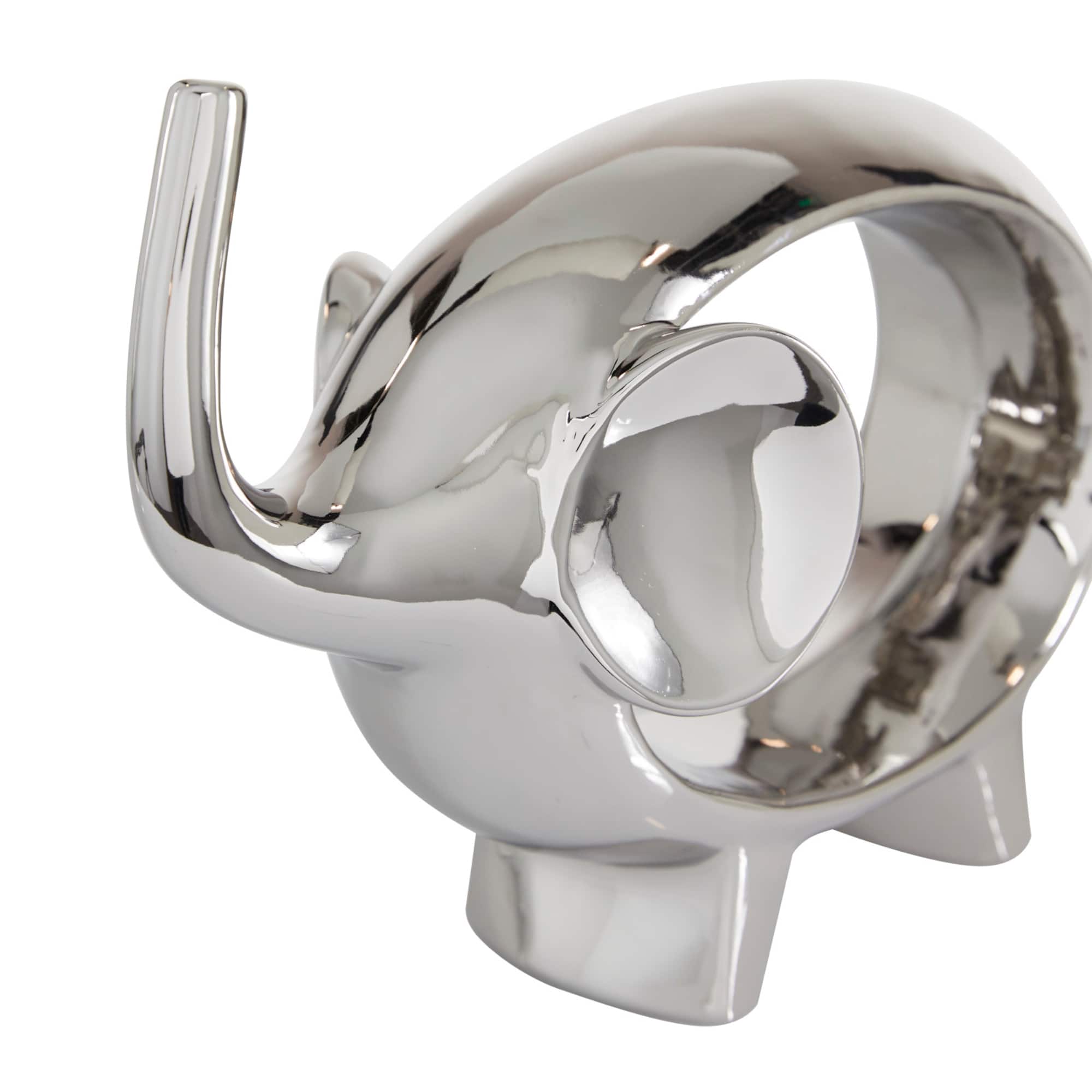 7" Silver Porcelain Elephant Sculpture Set